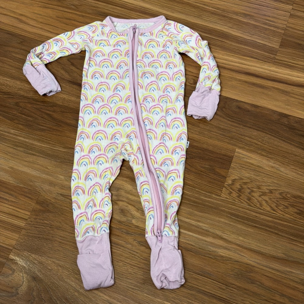 Little Sleepies Baby Girls 0-3 Months Rainbow Pink Footed Sleeper Pajamas Bamboo
